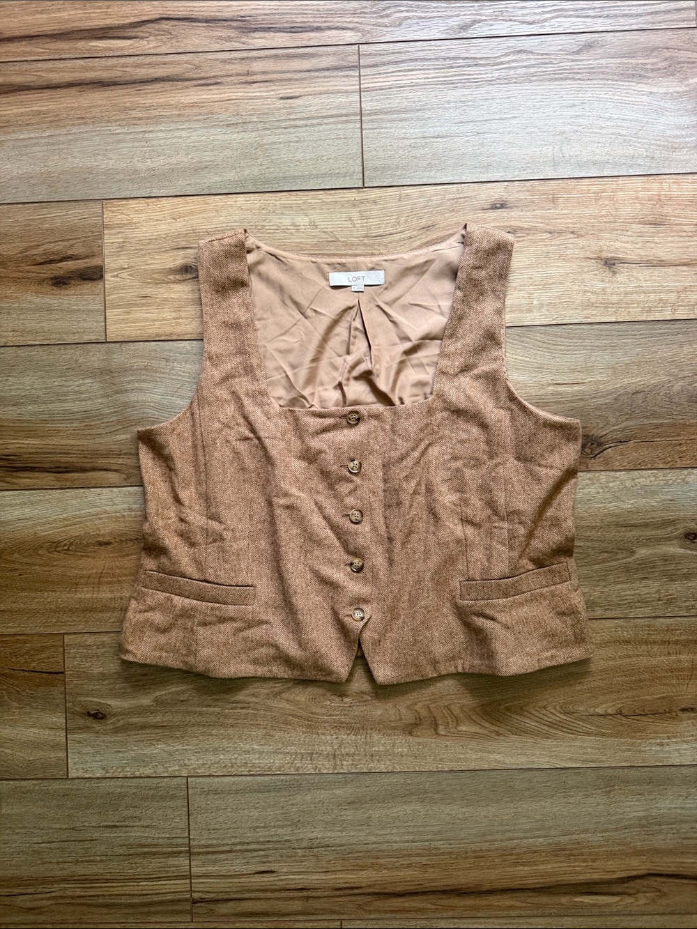 LOFT Brown/Tan Tweed Button-Front Women's Vest